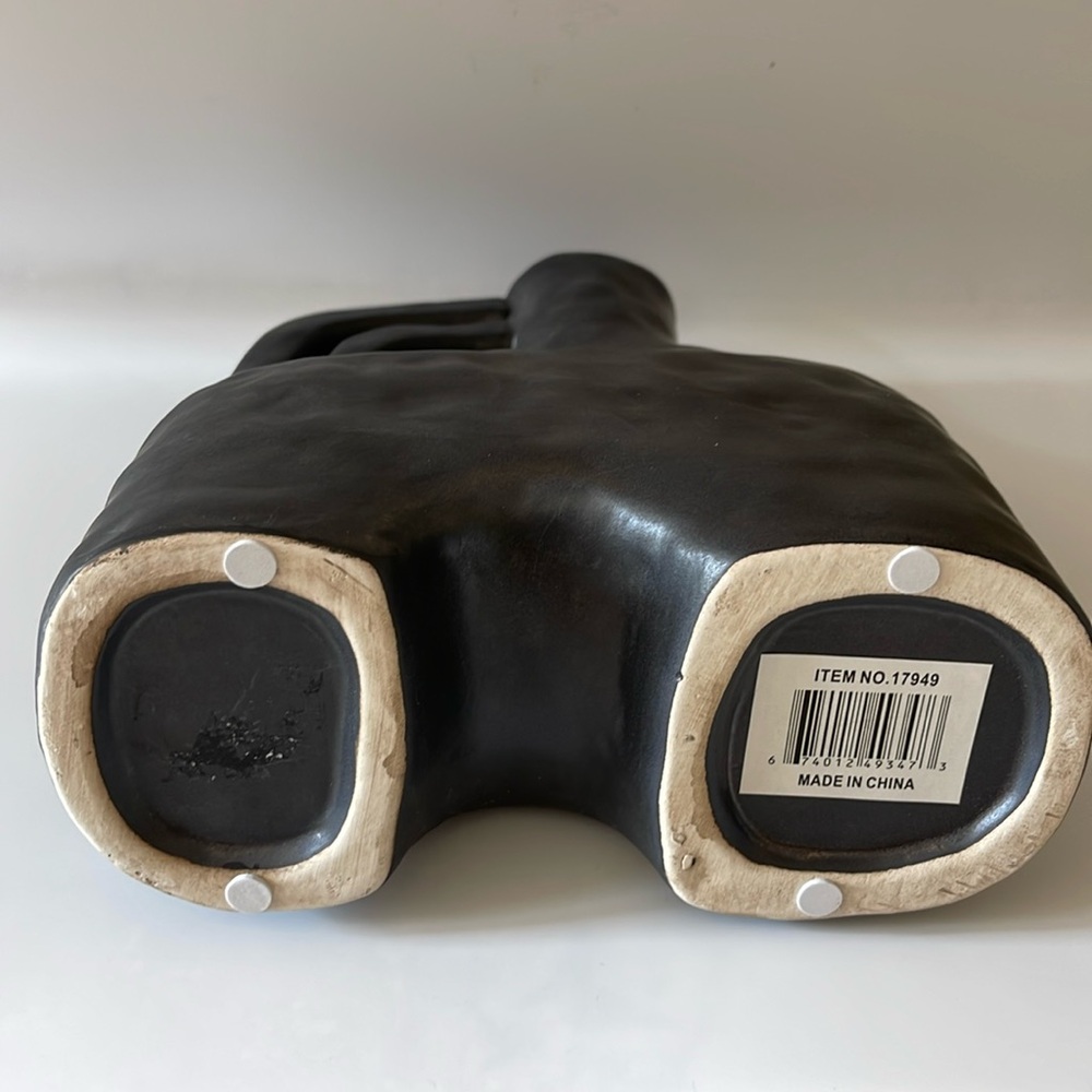 Unique Triple Handle Arch Ceramic Planter Vase, Black - Picture 9 of 10